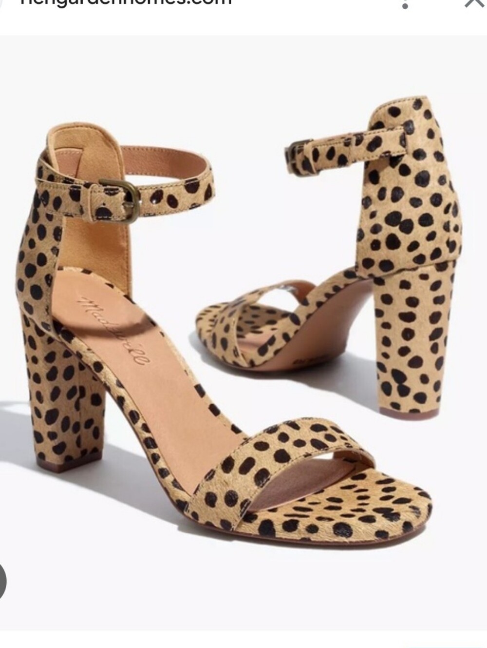 MADEWELL Brooke Ankle-Strap Spotted Calf Hair Sandal - Tan/Black Size 6
